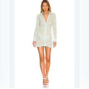For Love And Lemons drea Green Lace Polka Dot
Sheer Shirt Dress